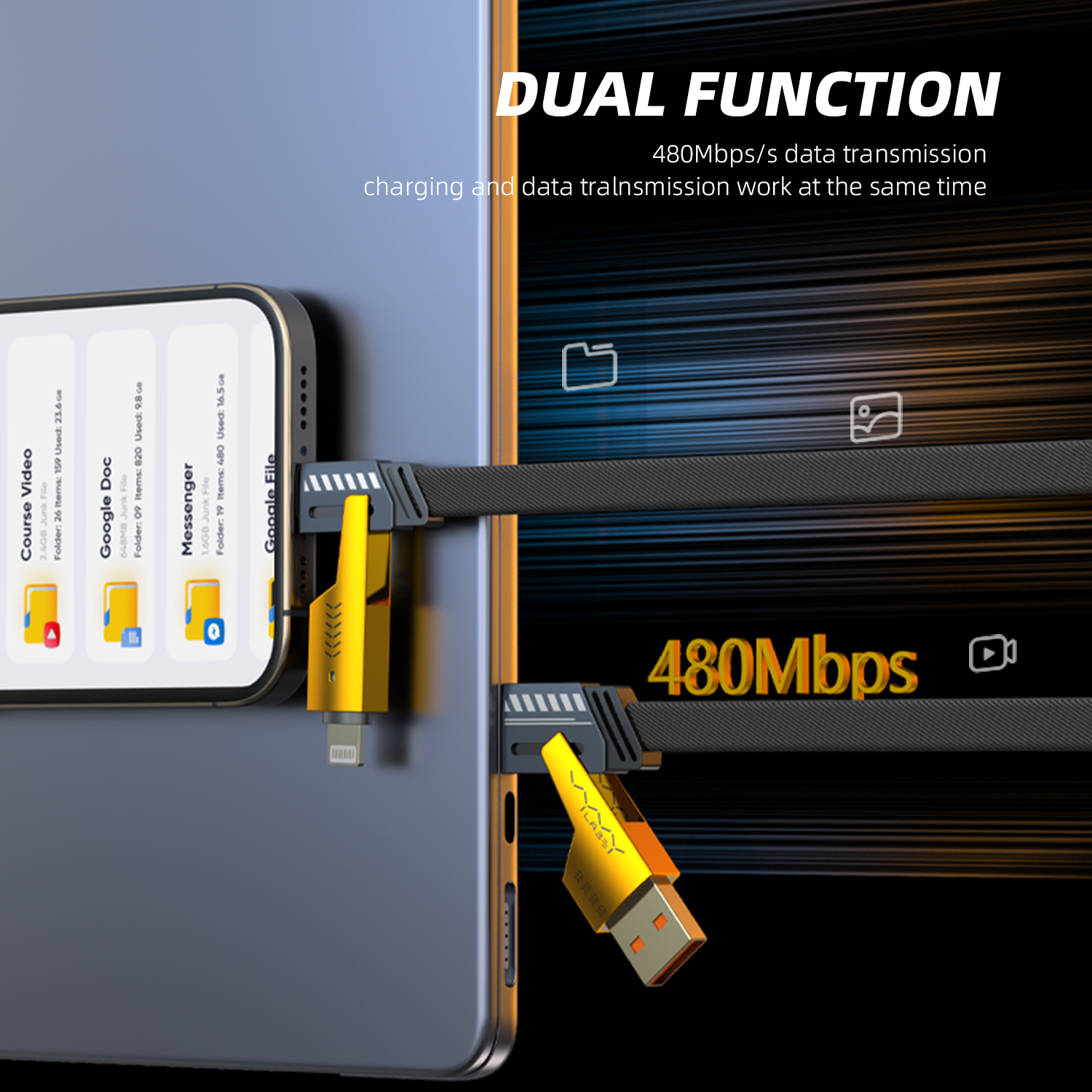 کابل شارژ تبدیل شونده چهارکاره VYVYLABS Elite Series 4 in 1 Fast Charging Cable VCSHY65-BK - Image 5